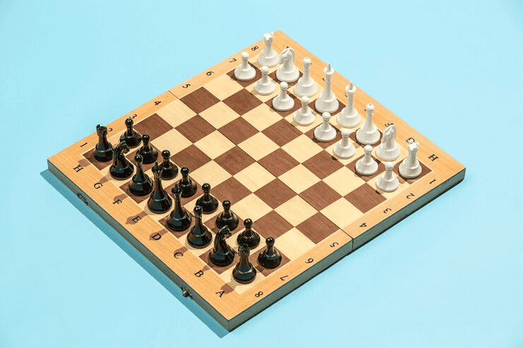 Chess Board at the Blue Background